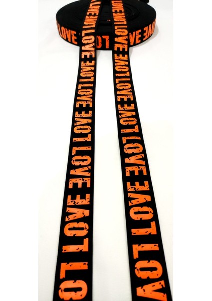 Siyah Turuncu Love Yazılı Lastik Şerit fiyatları