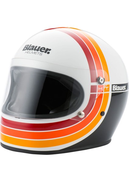 Blauer 80S 06 Kapalı Retro Motosiklet Kaskı Beyaz Siyah