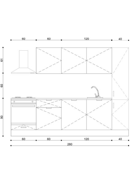 280 cm %100 Mdf Tezgahlı Efil Ankastre Mutfak Dolabı indirimleri