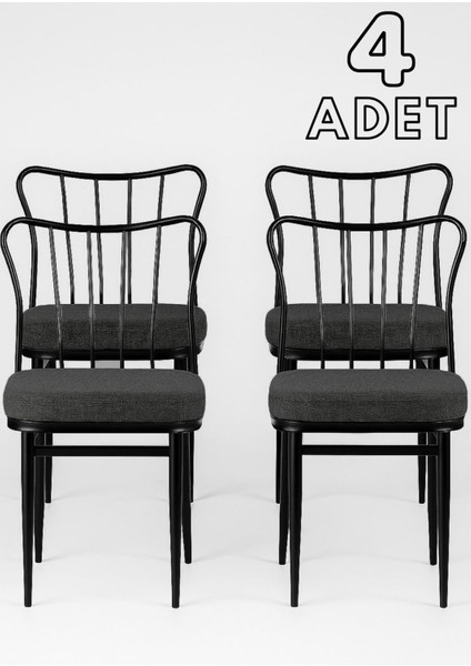 6'lı Minimalist Metal Ayaklı Modern Yemek Masası Sandalyesi – Antrasit Minderli, Ergonomik Tasarım