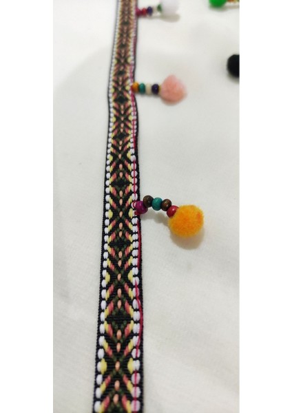 Kahve Etnik Şeritli Boncuk Işlemeli Ponponlu Şerit fırsatları