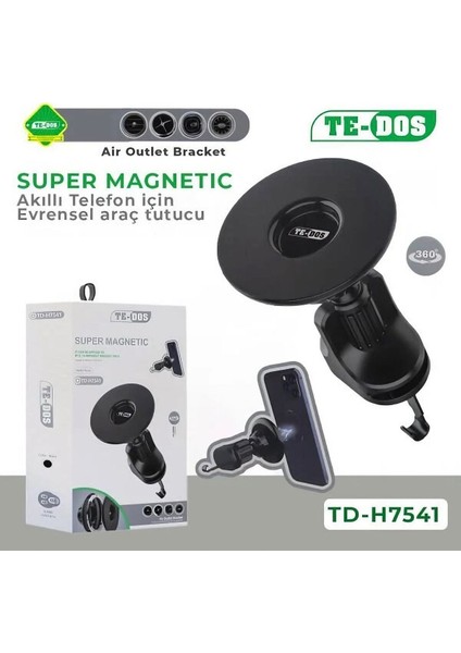 Süper Manyetik Araç Telefon Tutucu TD-H7541 | 360° Dönebilen Metal Kancalı Havalandırma Klipsli | iPhone 12-13-14 ile Uyumlu Manyetik Destekli Akıllı Telefon Tutucu TD-H7541 fiyatları