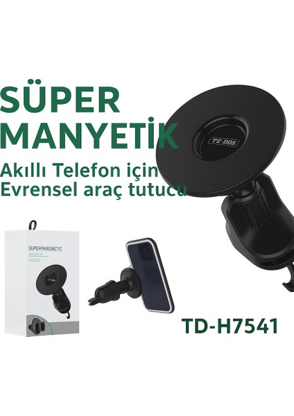 Süper Manyetik Araç Telefon Tutucu TD-H7541 | 360° Dönebilen Metal Kancalı Havalandırma Klipsli | iPhone 12-13-14 ile Uyumlu Manyetik Destekli Akıllı Telefon Tutucu TD-H7541 modelleri