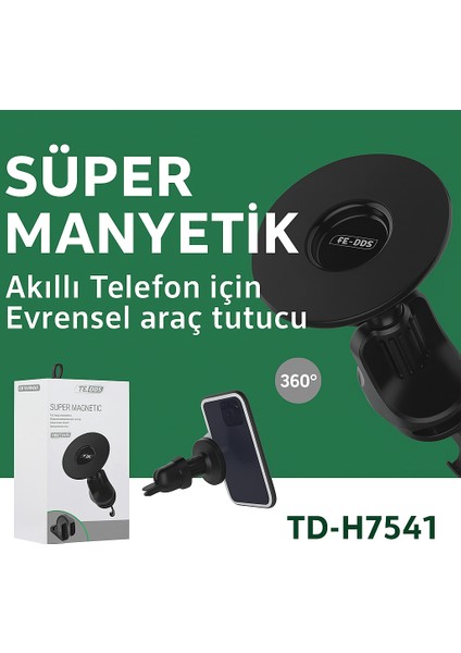 Süper Manyetik Araç Telefon Tutucu TD-H7541 | 360° Dönebilen Metal Kancalı Havalandırma Klipsli | iPhone 12-13-14 ile Uyumlu Manyetik Destekli Akıllı Telefon Tutucu TD-H7541 fırsatları
