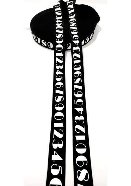 Siyah Beyaz Rakam Desenli Lastik Şerit