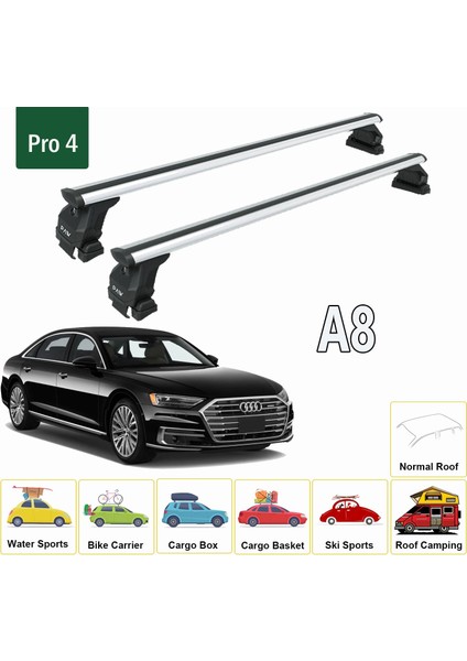 Audi A8 B5 2019-2025 Oluksuz Üst Tavan Portbagaj Taşıyıcı Ara Atkısı Toros Serisi Pro 4 Siyah fiyatları