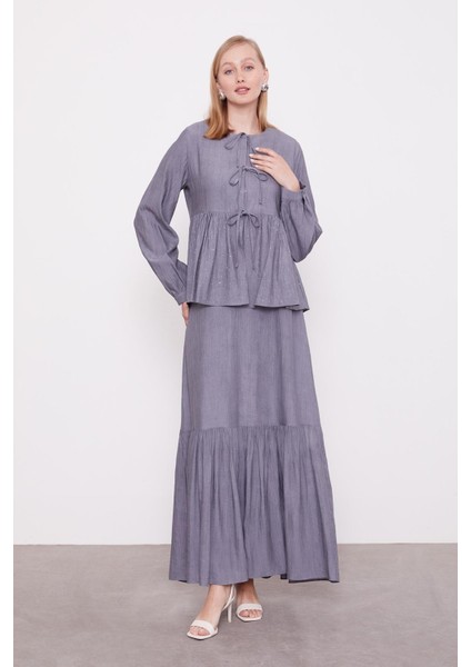 Gri Fiyonk Detaylı Ceketli Elbise fiyatları