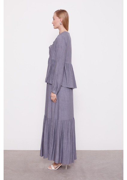 Gri Fiyonk Detaylı Ceketli Elbise modelleri