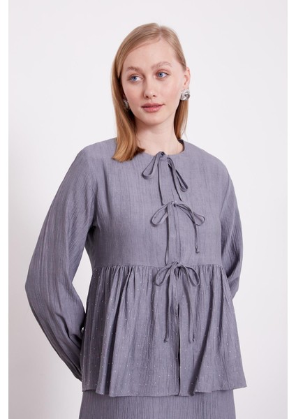 Gri Fiyonk Detaylı Ceketli Elbise fırsatları