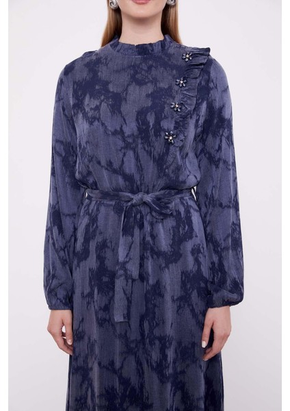 Lacivert Fırfır Detaylı Cupra Elbise indirimleri