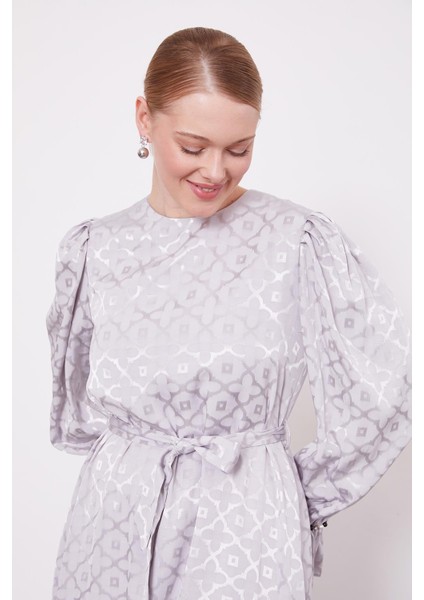 Gri Yonca Desen Elbise modelleri