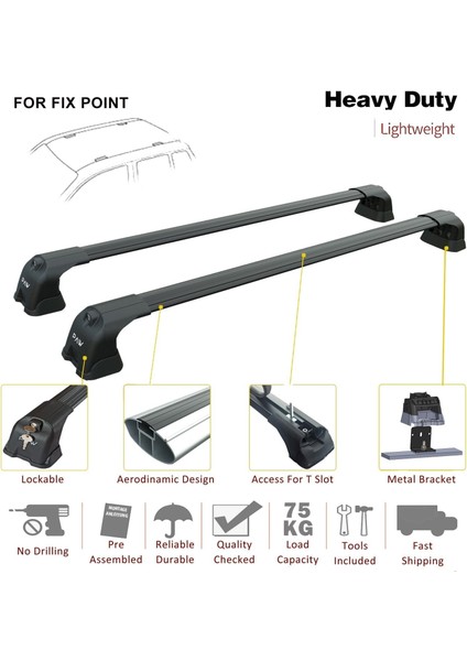 Bmw 4 Series Gran Coupe F36 (2014-2020) – Roof Rack Cross Bars (Fix Point, Aluminum, Siyah) fiyatları