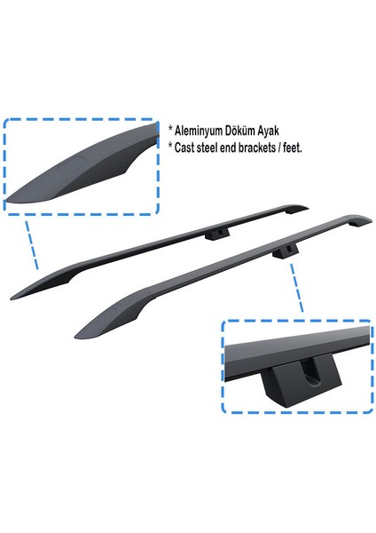 Ford Custom 2023-2025 Kısa Şase Araç Üstü Alüminyum Tavan Yan Rayları Plus Serisi Baggage Luggage Rack Rail Port - Siyah fiyatları