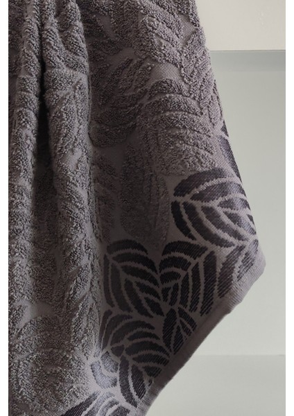 2'li Jakarlı Yaprak Desenli %100 Pamuk El Yüz HAVLUSU-50X90CM-ANTRASIT fiyatları