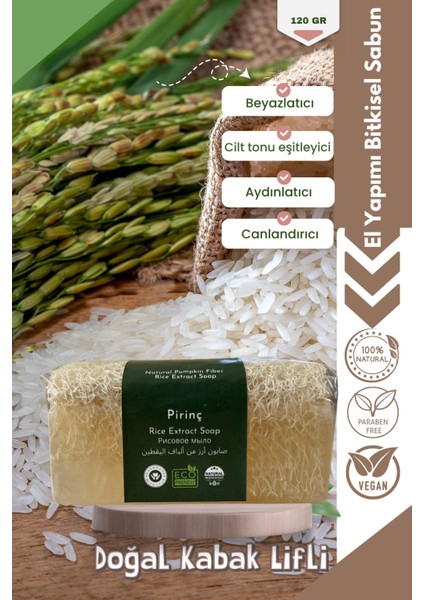 Kabak Lifli Pirinç Sabunu 120 gr – Cilt Tonu Dengeleyici ve Besleyici El Yapımı Sabun