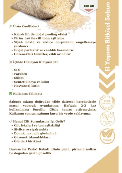 Kabak Lifli Pirinç Sabunu 120 gr – Cilt Tonu Dengeleyici ve Besleyici El Yapımı Sabun modelleri