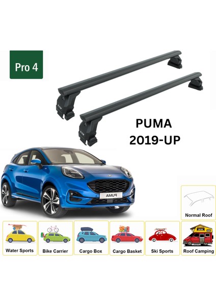 Ford Puma 2019-2025 Oluksuz Üst Tavan Portbagaj Taşıyıcı Ara Atkısı Toros Serisi Pro 4 Siyah fiyatları