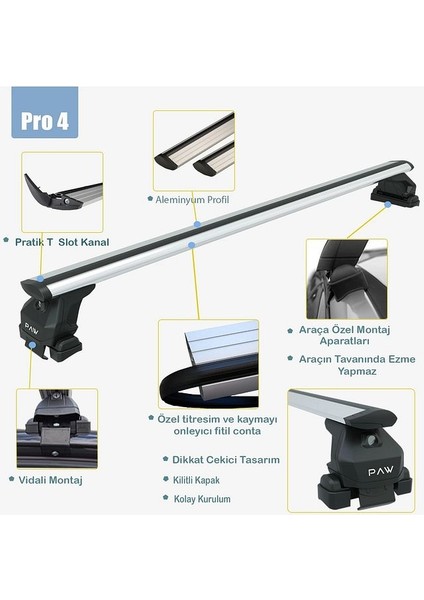 Citroen Yeni E-C3 Aircross Oluksuz Potbagaj Taşıyıcı Ara Atkısı Toros Pro 4 Siyah fiyatları