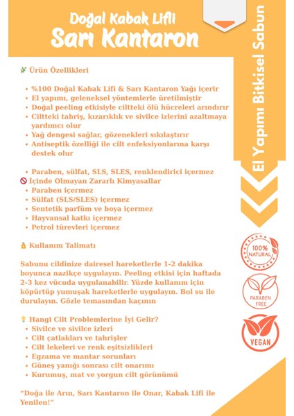 Kabak Lifli Sarı Kantaron Sabunu 120 gr – Doğal Peeling ve Besleyici El Yapımı Sabun fiyatları