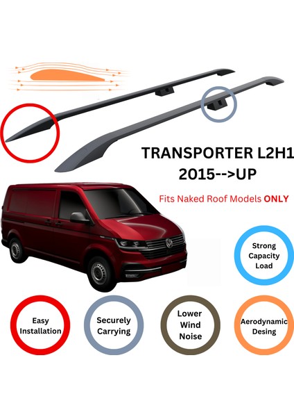 Volkswagen Transporter T6 2015-2024 Uzun Şase Araç Üstü Alüminyum Tavan Yan Rayları Plus Serisi - Siyah fiyatları