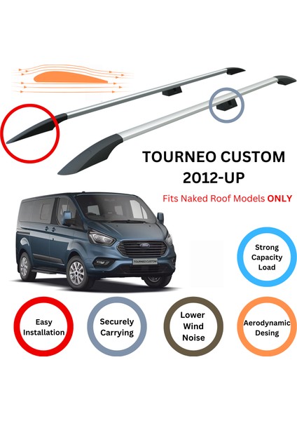 Ford Tourneo Custom 2012-2023 Araç Üstü Alüminyum Tavan Yan Rayları Plus Serisi - Gri fiyatları