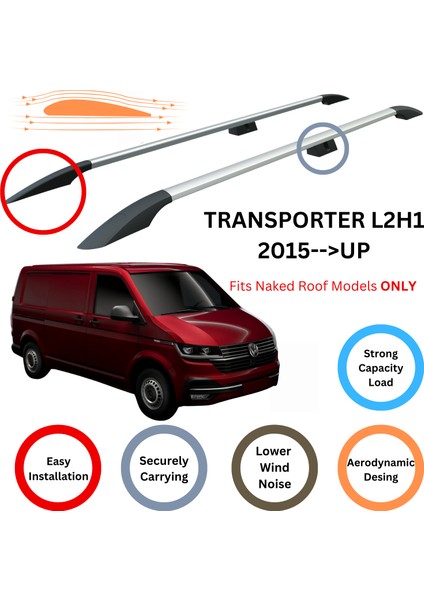 Volkswagen Transporter T6 2015-2024 Uzun Şase Araç Üstü Alüminyum Tavan Yan Rayları Plus Serisi - Gri fiyatları