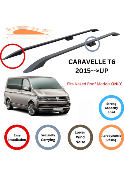 Volkswagen Caravelle 2015-2022 Araç Üstü Alüminyum Tavan Yan Rayları Plus Serisi - Siyah fiyatları
