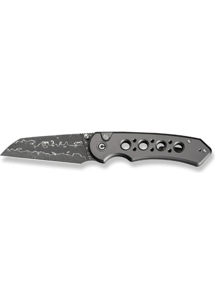 Pragma Prime Thumb Stud & Button Lock Knife Gray Aluminum Handle Damascus Çakı