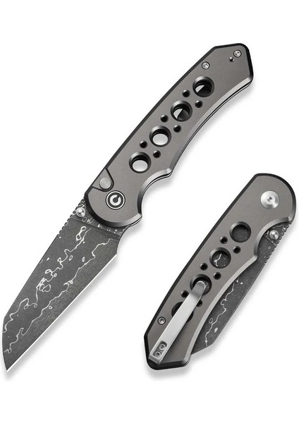 Pragma Prime Thumb Stud & Button Lock Knife Gray Aluminum Handle Damascus Çakı fiyatları