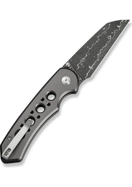 Pragma Prime Thumb Stud & Button Lock Knife Gray Aluminum Handle Damascus Çakı modelleri