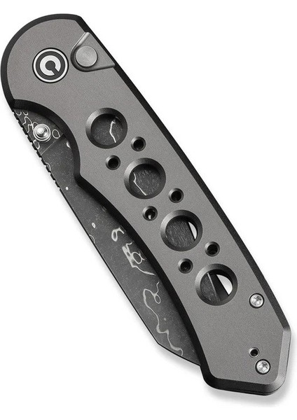 Pragma Prime Thumb Stud & Button Lock Knife Gray Aluminum Handle Damascus Çakı indirimleri