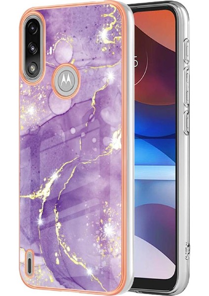 Motorola Moto E7 Güç Yumuşak Tampon Mermer Desen Ince Tpu Için Kılıf (Yurt Dışından)