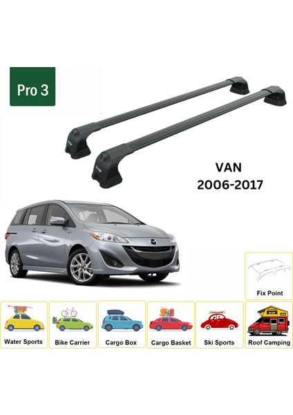 Mazda 5 Van 2006-2017 Portbagaj Taşıyıcı Ara Atkı Aparatı Paw Pro 3 Siyah fiyatları