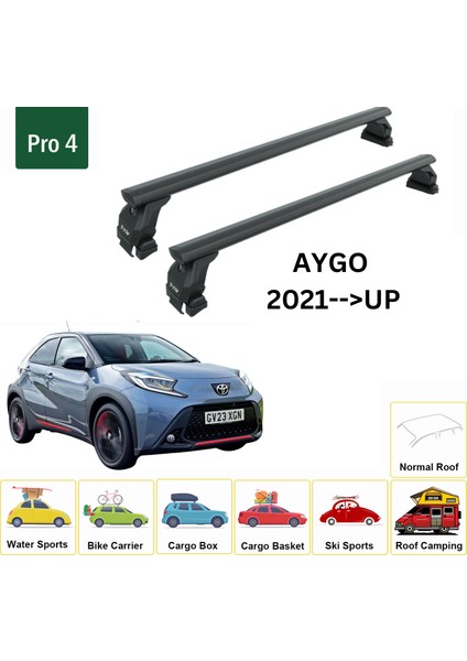 Toyota Aygo 2021-2025 Oluksuz Üst Tavan Portbagaj Taşıyıcı Ara Atkısı Toros Serisi Pro 4 Siyah fiyatları