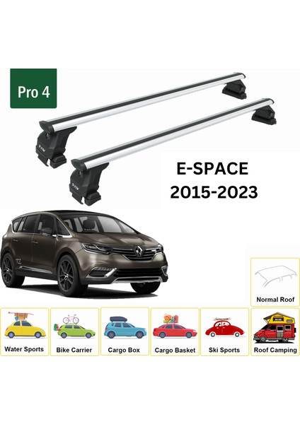 Renault E-Space 2015-2023 Oluksuz Üst Tavan Portbagaj Taşıyıcı Ara Atkısı Toros Serisi Pro 4 Gri fiyatları