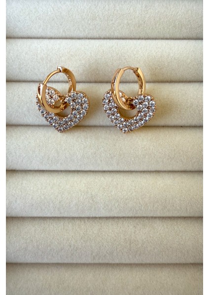 Zirkon Taşlı Kalp Figürlü Küpe Paslanmaz Çelik Küpe