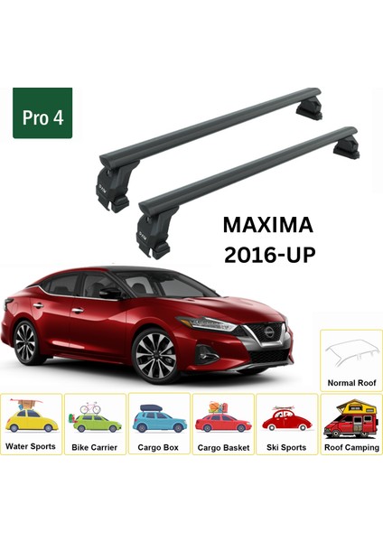 Nissan Maxima 2016-2023 Oluksuz Üst Tavan Portbagaj Taşıyıcı Ara Atkısı Toros Serisi Pro 4 Siyah fiyatları