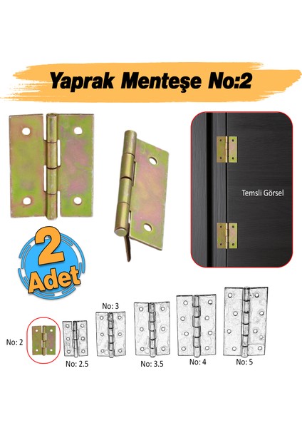 Yaprak Menteşe 2 Adet Prinç Sarı No:2 Mobilya Pencere Kapı Duşakabin Dolap Menteşesi Iki Kanatlı