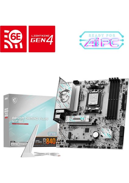 Msı B840M Gamıng Plus WIFI6E Am5 Ddr5 8000MHZ(OC) HDMI , Dp,2x M.2 USB 5 Gbs 2.5g Lan Wı-Fı 6e Matx