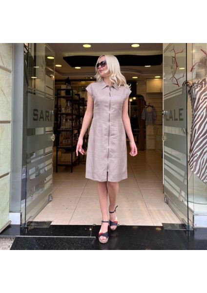 Keten Kumaş Fermuar Detaylı Kısa Elbise indirimleri