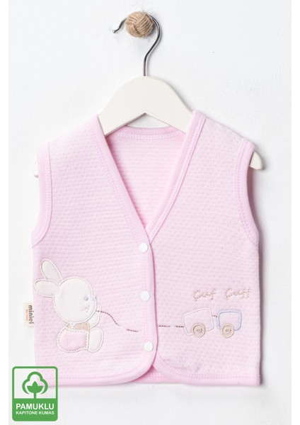 Unisex Bebek Çuf Çuf Tavşan Nakışlı Organik Pamuklu 0-9 Ay Kapitone Bebek Yelek