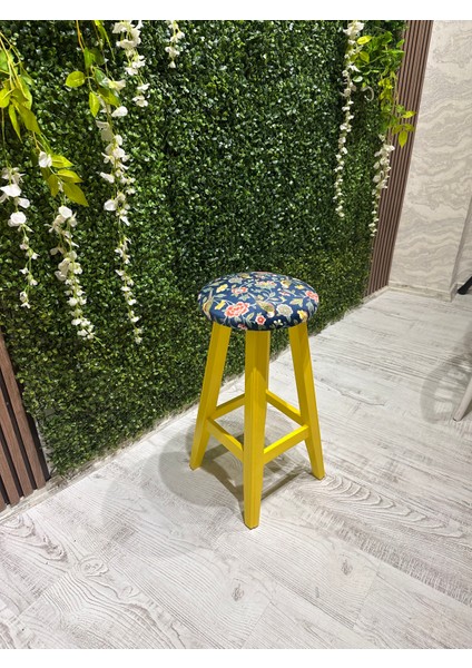 -Sarı Renk Kumaş Döşemeli Ahşap Tabure -Dekoratif Ahşap Tabure(45 cm ) 1 Adet modelleri