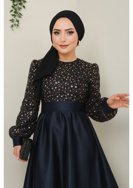 Kadın Giyim Abiye Moda Pul Detaylı Saten Abiye 2537 fiyatları