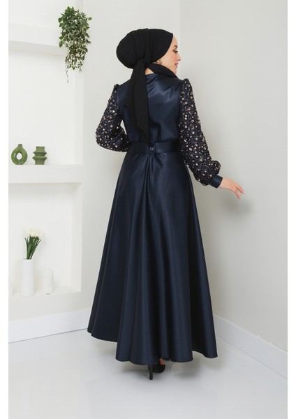 Kadın Giyim Abiye Moda Pul Detaylı Saten Abiye 2537 modelleri