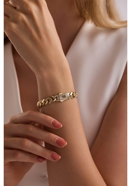 14 Ayar 9 mm Taşlı Gurmet Zincir Bileklik (Taşlı Kilit) fiyatları