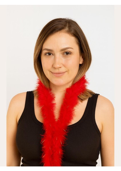 Simli Otriş Tüy Bekarlığa Veda Parti Kostüm Aksesuarı Kırmızı 2 m