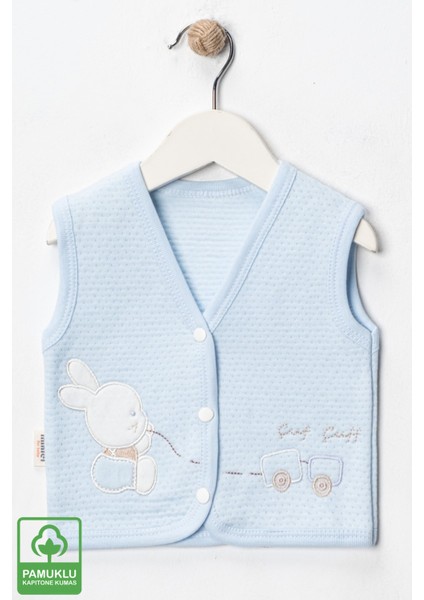 Unisex Bebek Çuf Çuf Tavşan Nakışlı Organik Pamuklu 0-9 Ay Kapitone Bebek Yelek