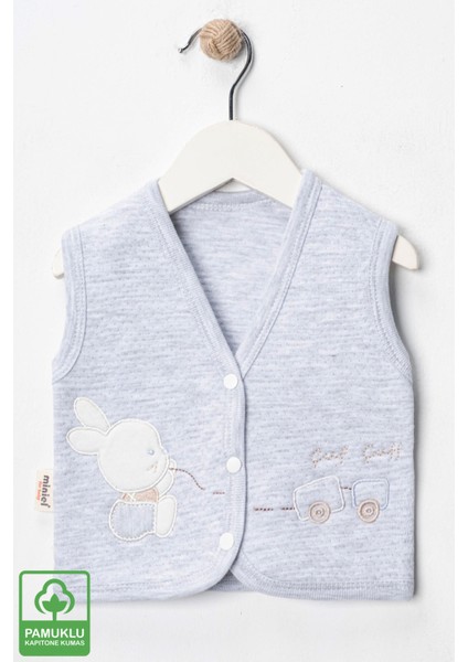 Unisex Bebek Çuf Çuf Tavşan Nakışlı Organik Pamuklu 0-9 Ay Kapitone Bebek Yelek