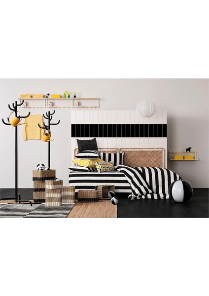 Slanhöstmal Nevresim Seti Siyah Beyaz 150 x 200 - 50 x 60 cm Tek Kişilik Pamuklu Kumaş modelleri