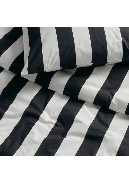 Slanhöstmal Nevresim Seti Siyah Beyaz 150 x 200 - 50 x 60 cm Tek Kişilik Pamuklu Kumaş indirimleri
